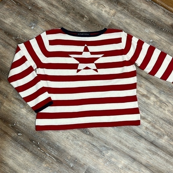 Norton Studio Petite Star and Stripes Sweater Red White Blue Women’s Size PL - Picture 12 of 14